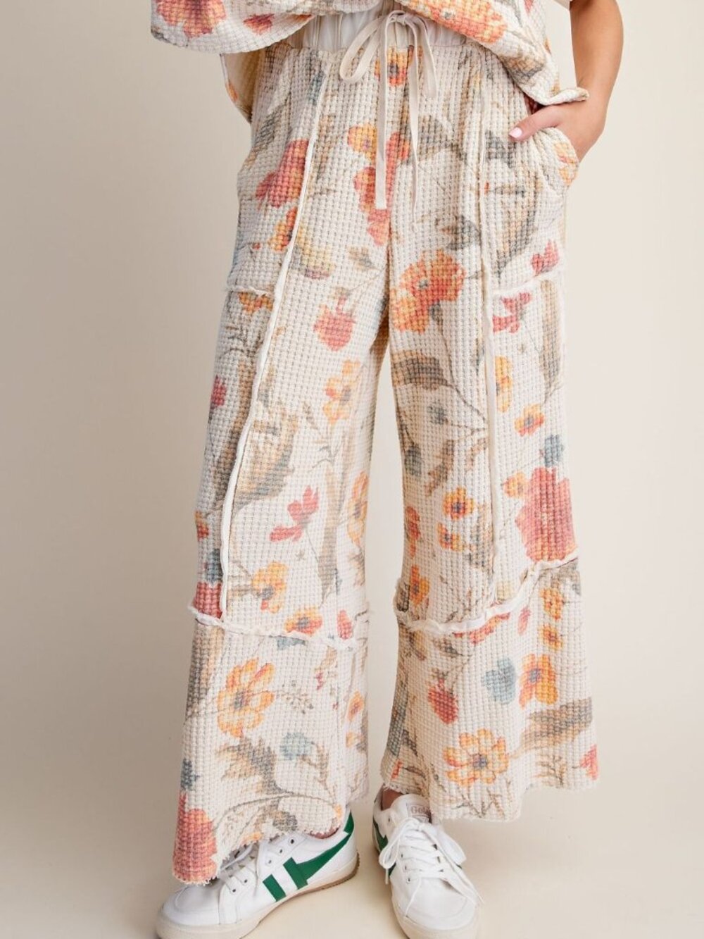 EASEL SIGNATURE WASHED WAFFLE KNIT PANTS 60%COTTON 40%POLYESTER